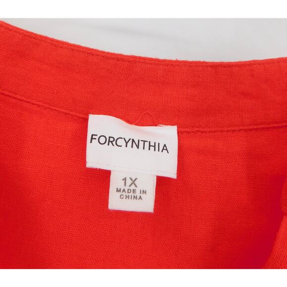 For‎ Cynthia Women's Red Linen Blend Tiered Maxi Dress Size 1X - Picture 3 of 4